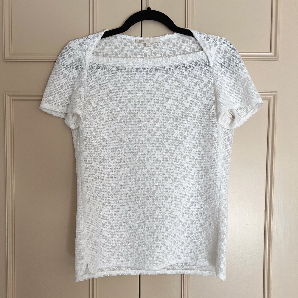 Maje Sheer Lace T-Shirt with Boat Neck - Size 2